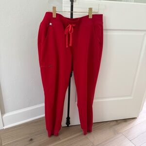 FIGS Zamora WINNING RED Jogger Scrub Pants - Size Large Petite